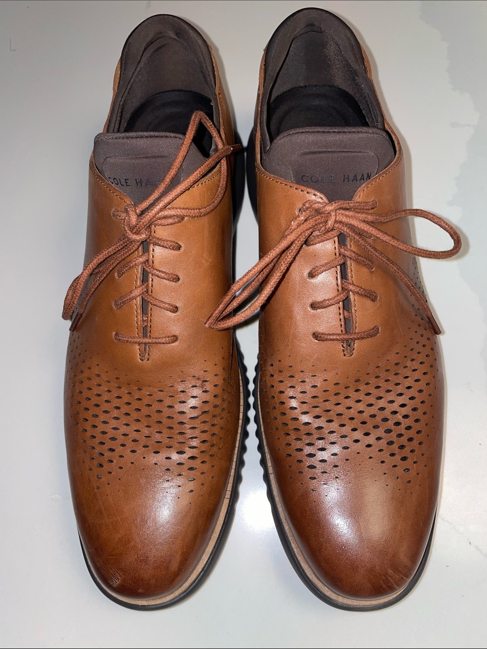 Cole Haan Tan Perforated Leather Lace-Up Oxfords 12 zero grand